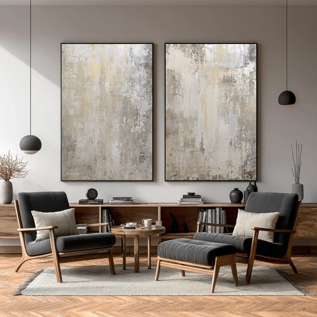 Neutral Abstract Wall Art Duo for Modern Living Room Set of 2 #WG 002 - Image 7