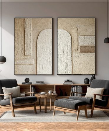 Arch Design Textured Canvas Pair Neutral Modern Decor #WG 040