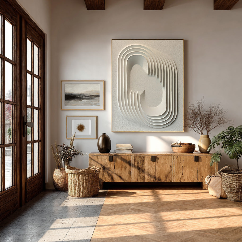 Oversized White Textured Abstract Art for Entryway #WG 086 - Image 5
