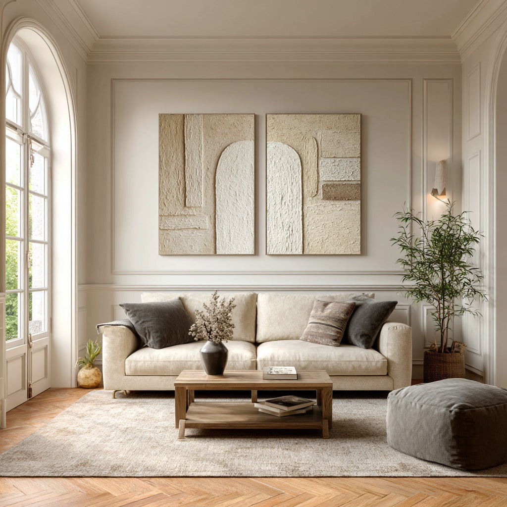 Arch Design Textured Canvas Pair Neutral Modern Decor #WG 040 - Image 2