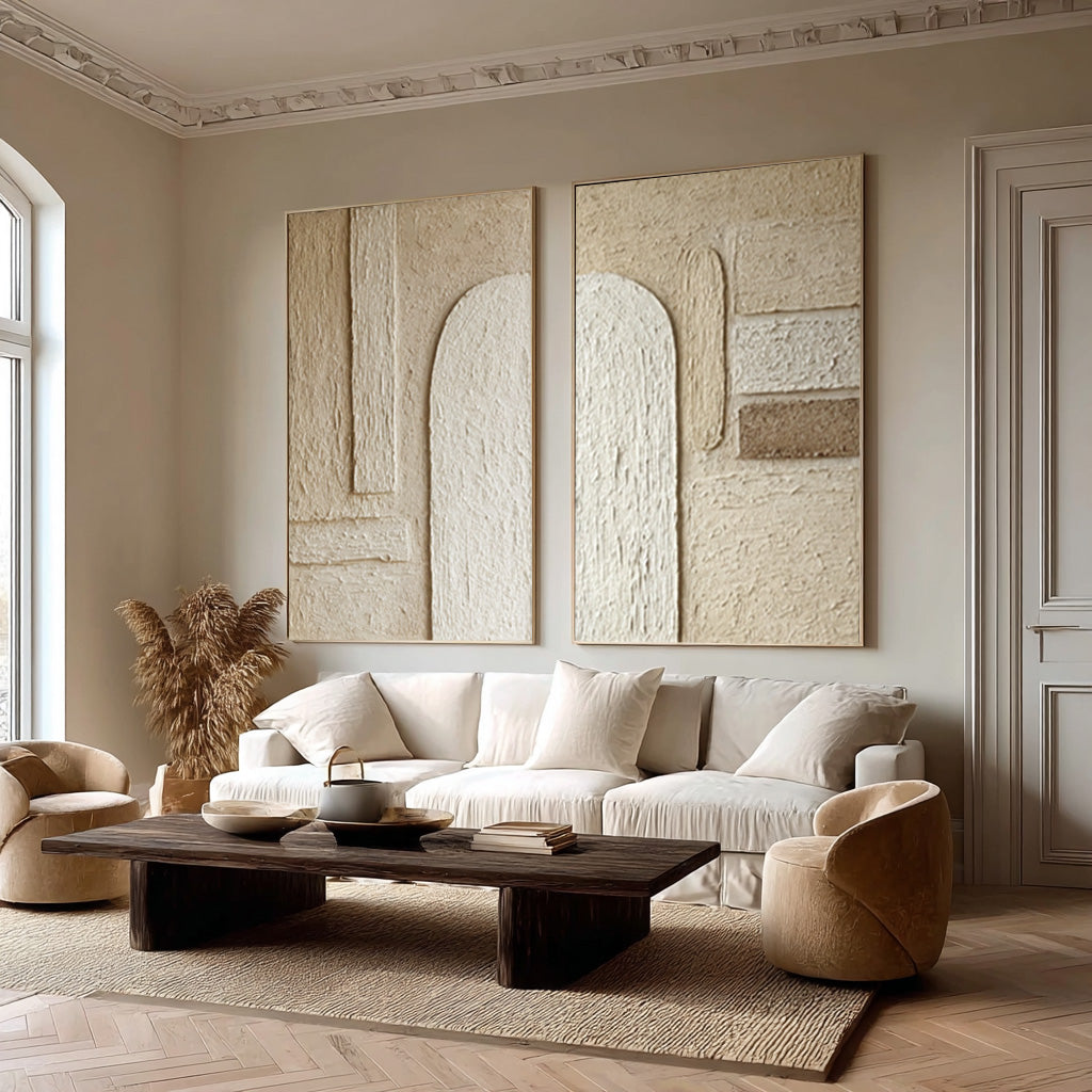 Arch Design Textured Canvas Pair Neutral Modern Decor #WG 040 - Image 7