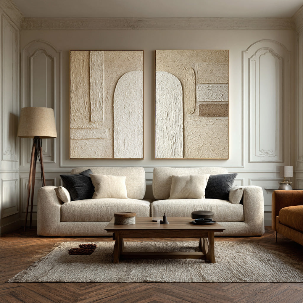 Arch Design Textured Canvas Pair Neutral Modern Decor #WG 040 - Image 6