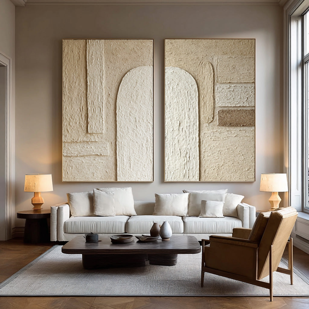 Arch Design Textured Canvas Pair Neutral Modern Decor #WG 040 - Image 4