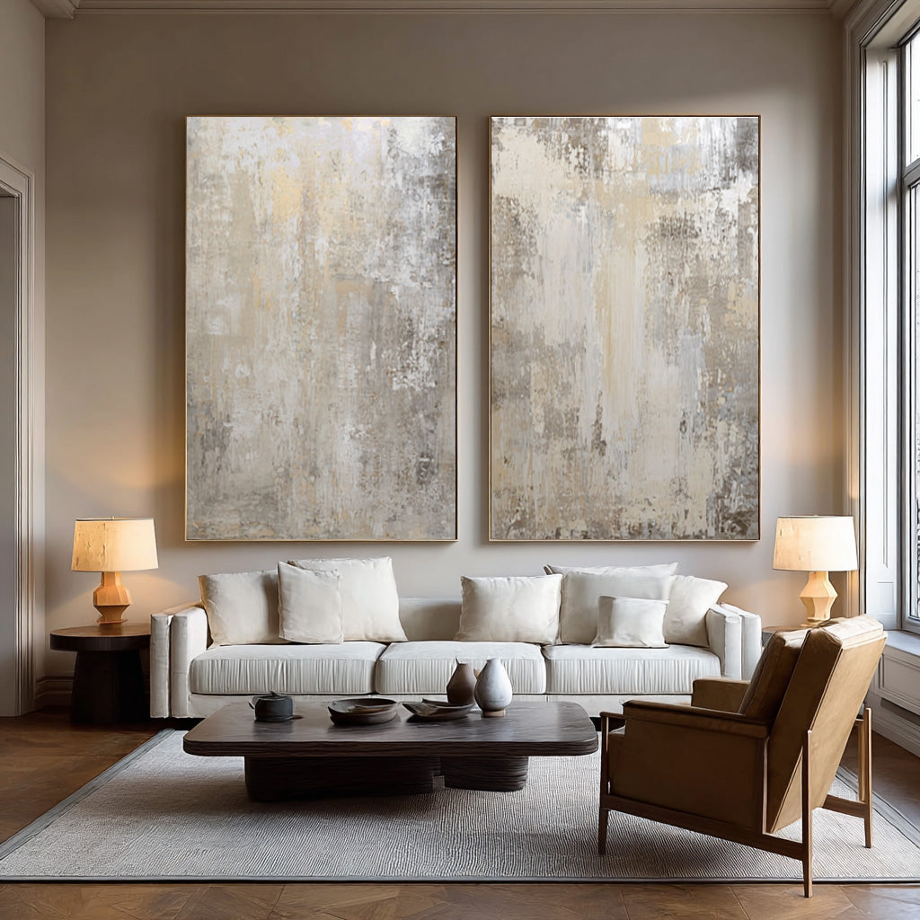 Neutral Abstract Wall Art Duo for Modern Living Room Set of 2 #WG 002