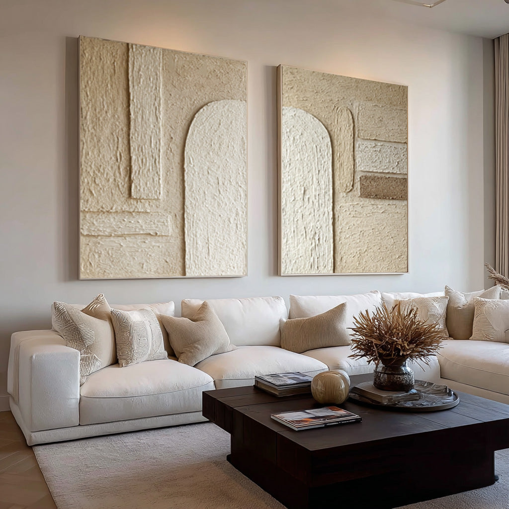 Arch Design Textured Canvas Pair Neutral Modern Decor #WG 040 - Image 3