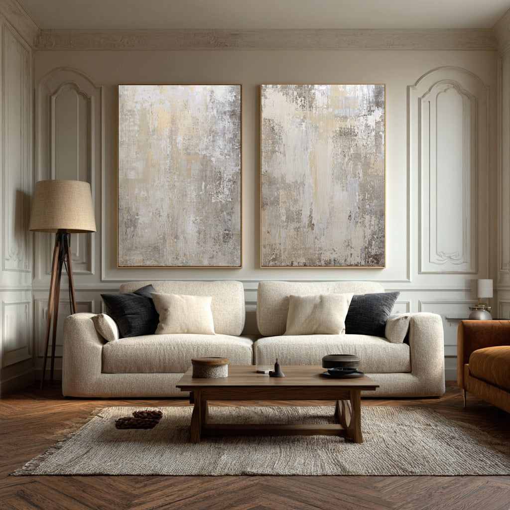 Neutral Abstract Wall Art Duo for Modern Living Room Set of 2 #WG 002 - Image 2