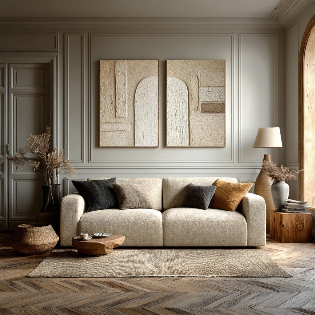 Arch Design Textured Canvas Pair Neutral Modern Decor #WG 040 - Image 5