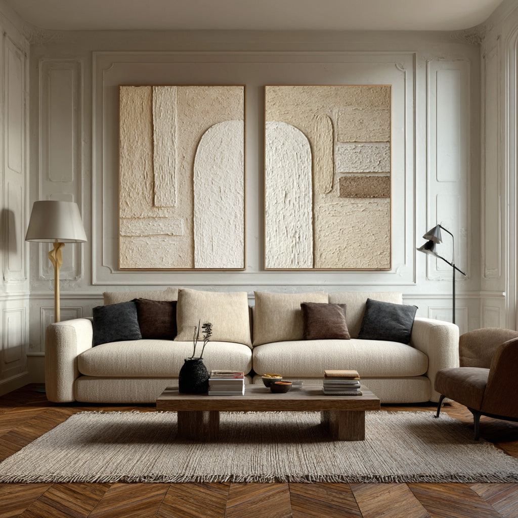 Arch Design Textured Canvas Pair Neutral Modern Decor #WG 040 - Image 8