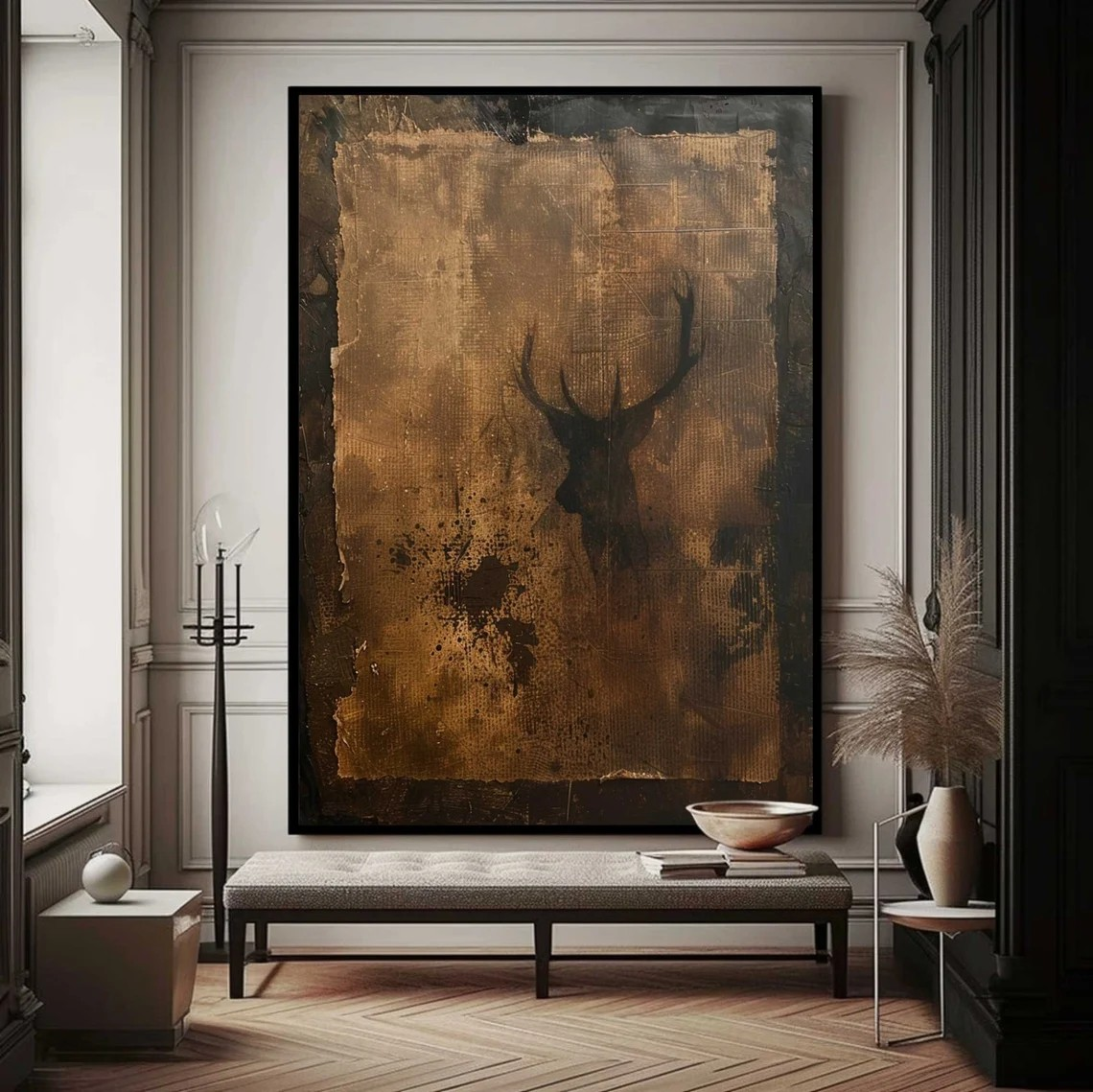 Wabi-Sabi Textured Canvas with Deer Abstract, Rustic Wall Art #BGA 134 - Image 3