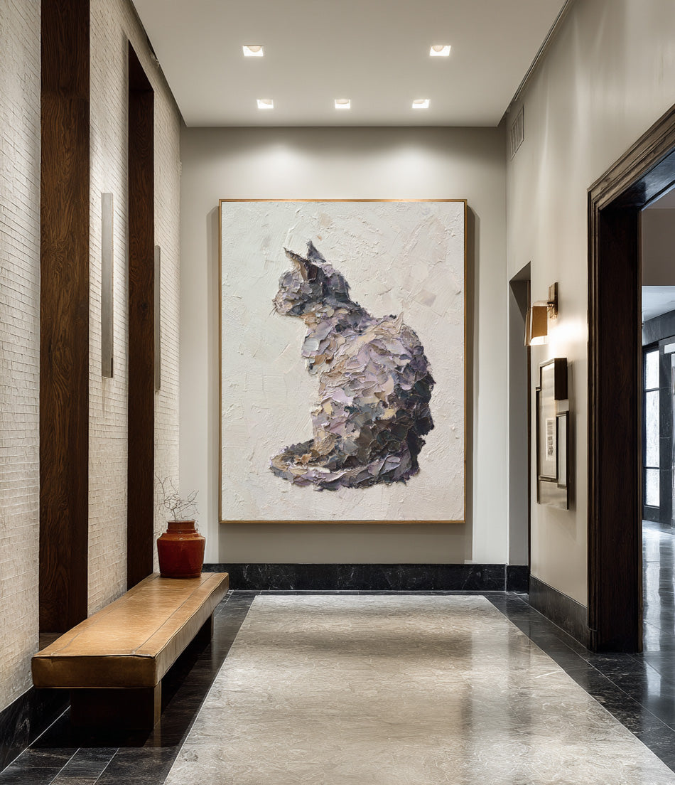 Textured Relief Art Sitting Cat Statement Piece #WG 051 - Image 9