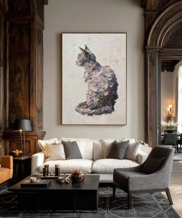 Textured Relief Art Sitting Cat Statement Piece #WG 051