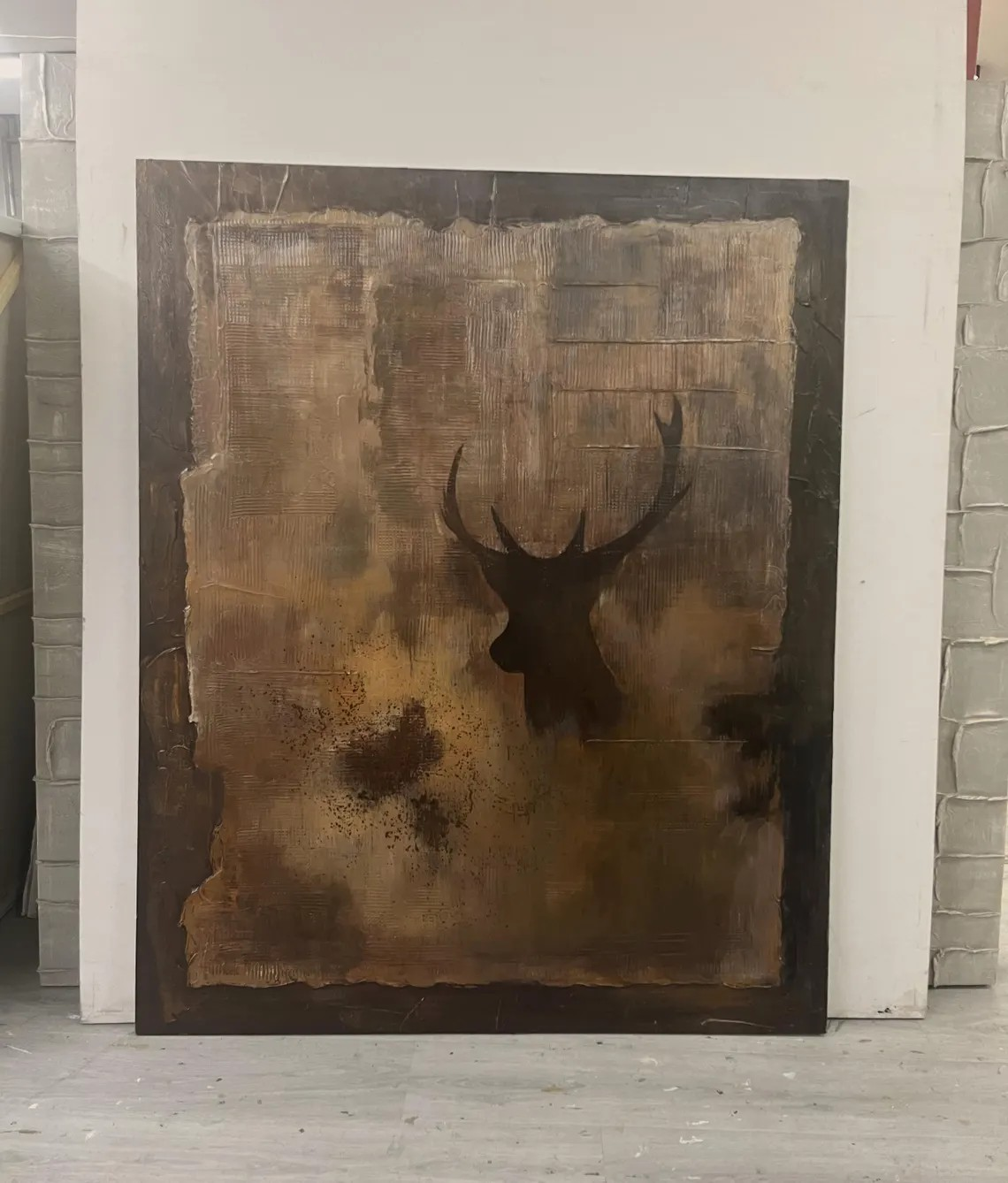 Wabi-Sabi Textured Canvas with Deer Abstract, Rustic Wall Art #BGA 134 - Image 5